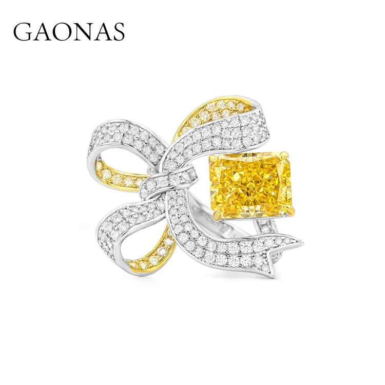 GAONAS 925银合成锆石戒指 高纳仕 蝴蝶结飘带黄色戒指 YJ51533