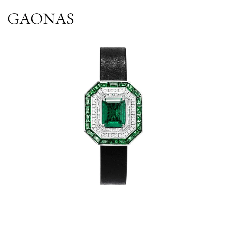 GAONAS 925银合成锆石手链 高纳仕 无边镶时尚绿色腕带 GS073100