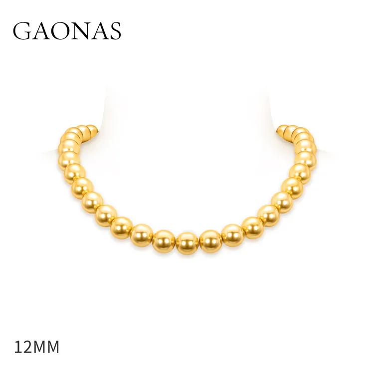 GAONAS 吊坠925银仿珍珠 高纳仕 时尚轻奢12mm金色珠项链10177XGO