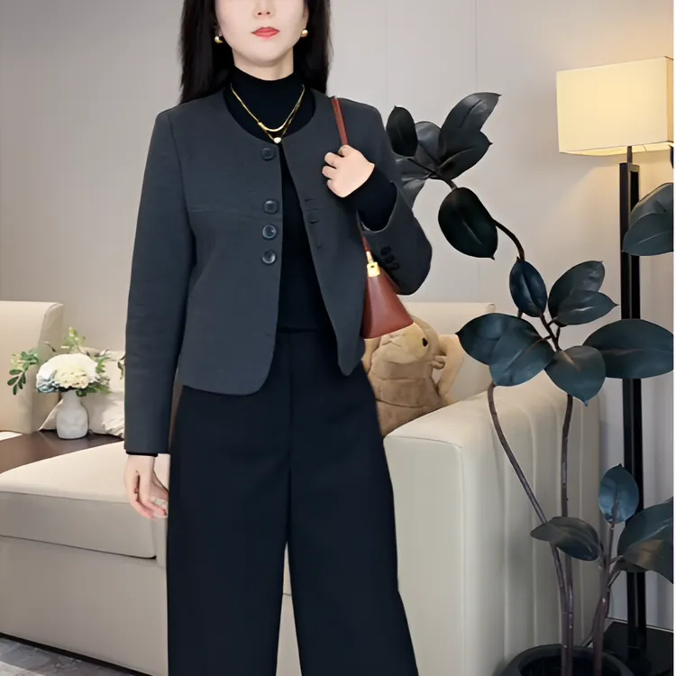 【希茜】~爱丽丝~时尚圆领毛呢丝巾搭配时尚气质百搭短款外套女显瘦