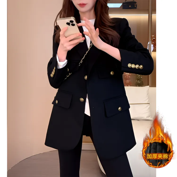 2025高级感多口袋设计感气质休闲时尚百搭黑色夹棉西装外套女3991