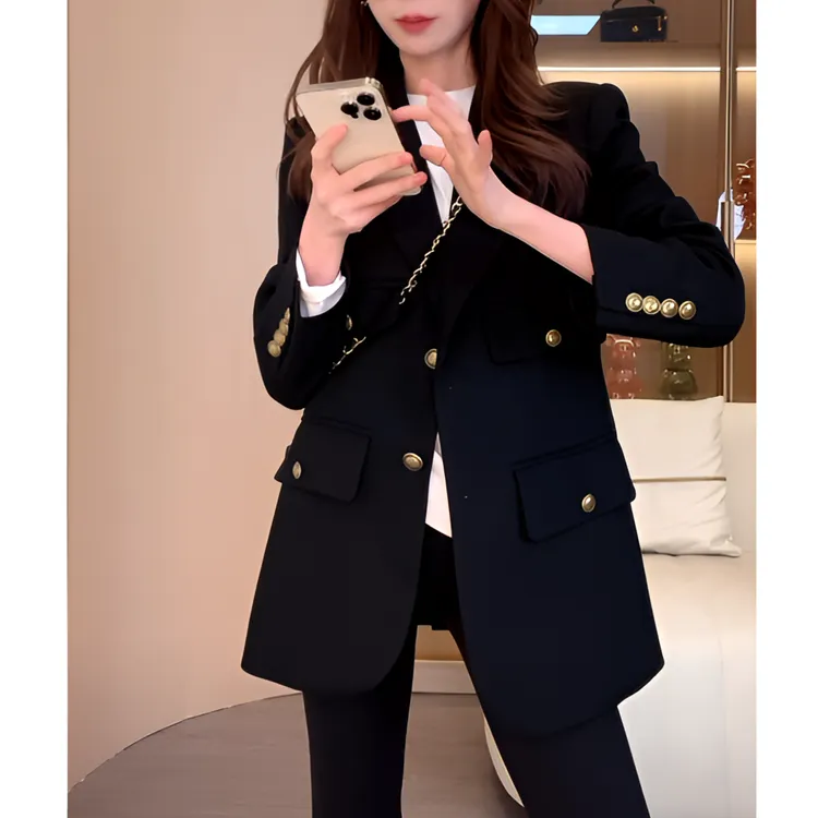 2025秋季高级感多口袋设计感气质休闲时尚百搭黑色西装外套女3991