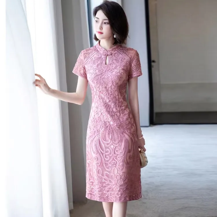 菲茵俪夏季喜婆婆婚宴装女结婚礼妈妈礼服高贵洋气改良旗袍提花