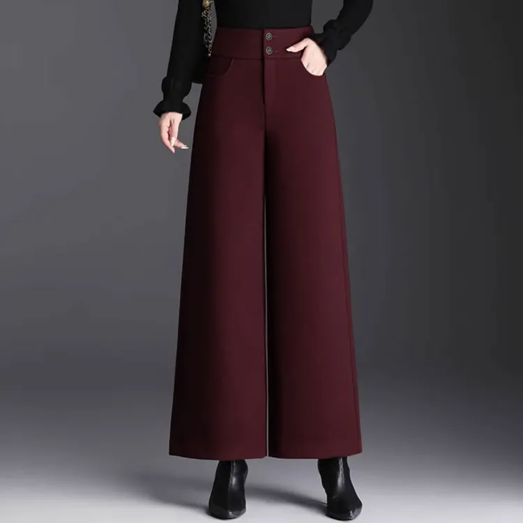 毛呢阔腿裤高腰休闲女裤2024新款爆款小个子黑色裤子宽松显瘦秋冬