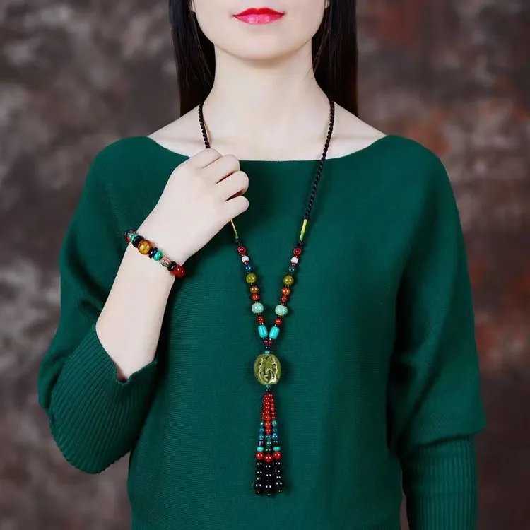 铜合金项链 精品-复古风毛衣链长款民族风女百搭手工时尚新款项链