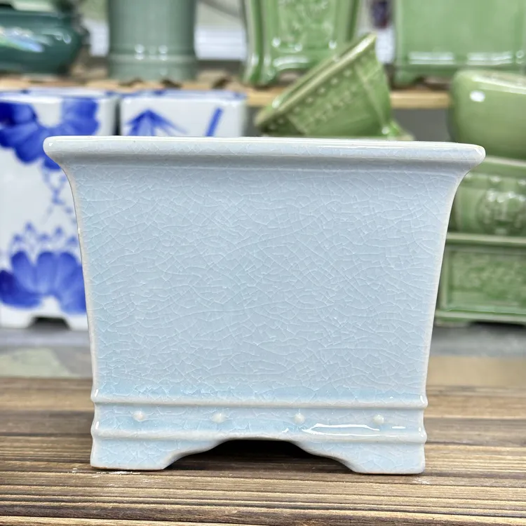 【直播浮力499】12*12*10cm陶瓷石湾四方精品冰裂手工绿植石湾盆