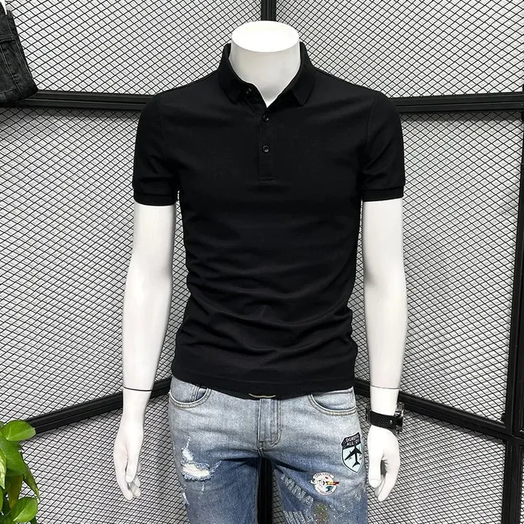 POLO衫男短袖新款夏季纯色绣花章有领体恤衫潮流百搭修身翻领t恤