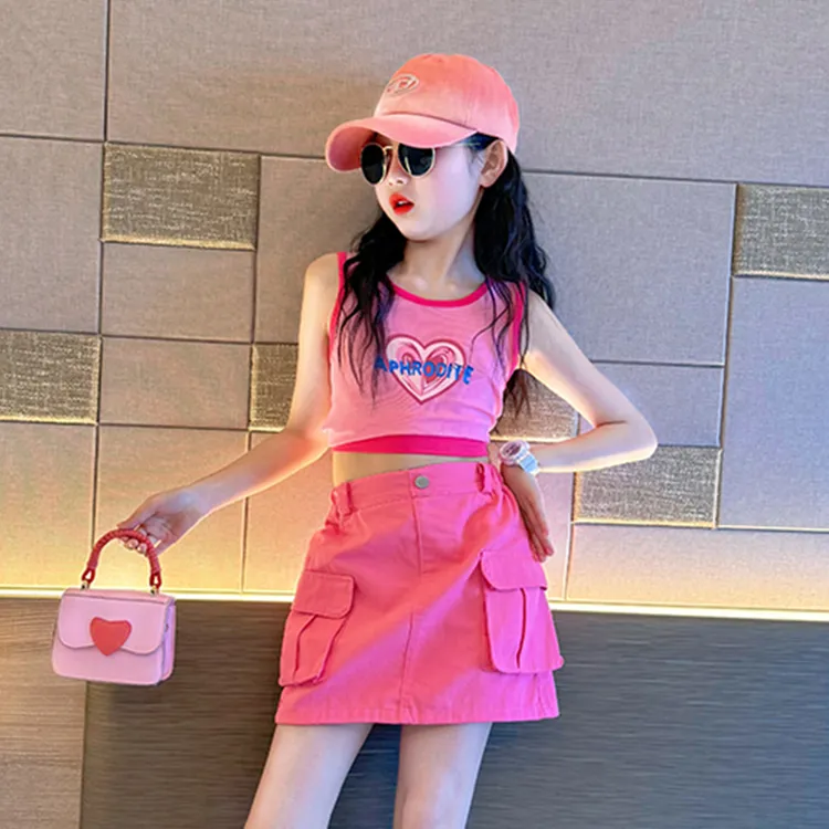 女童粉色短裤夏季2024新款儿童工装裙裤多巴胺穿搭女孩大童辣妹装