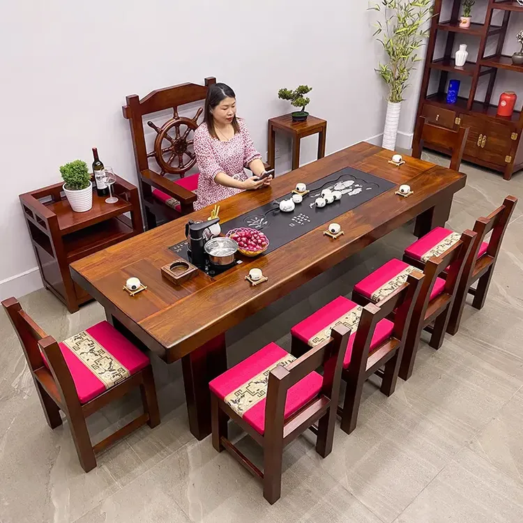 海南相思木茶桌椅组合实木茶桌一桌五椅茶台办公室套装一体功夫茶