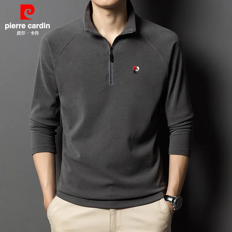 皮尔卡丹双面德绒打底衫 半拉链立领男士长袖T恤秋冬季保暖卫衣潮