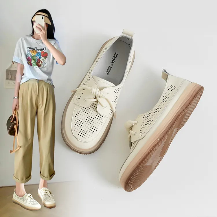 ZHR则则小白鞋女2024年夏季透气平底休闲鞋时尚果冻软底洞洞板鞋