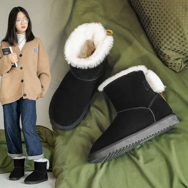 ZHR可爱蝴蝶结系带雪地靴女2024冬季新款雅丹风保暖舒适加厚女靴