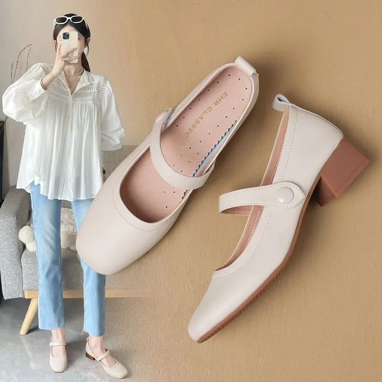 ZHR则则浅口单鞋女2024新款英伦方头小皮鞋时尚百搭女鞋玛丽珍鞋