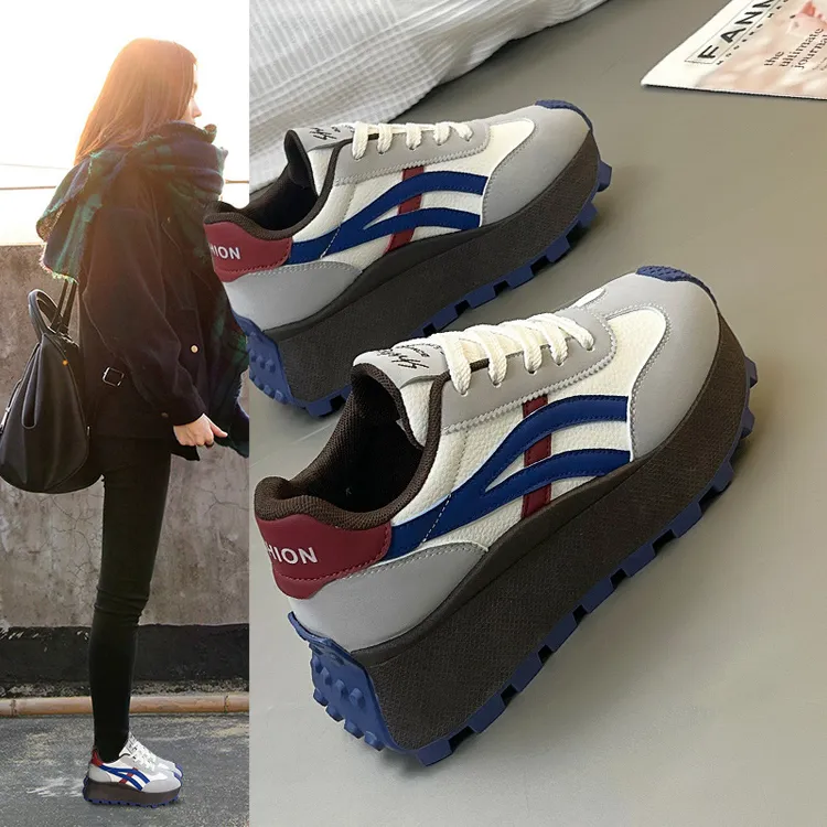 港风网红学生潮鞋女新款厚底增高时尚百搭复古运动休闲老爹鞋春秋
