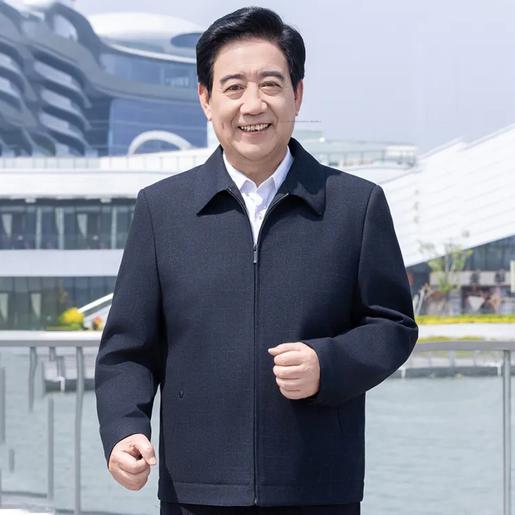 6502【薄款夹克】爸爸装秋装外套中老年干部男士休闲上衣春季60岁