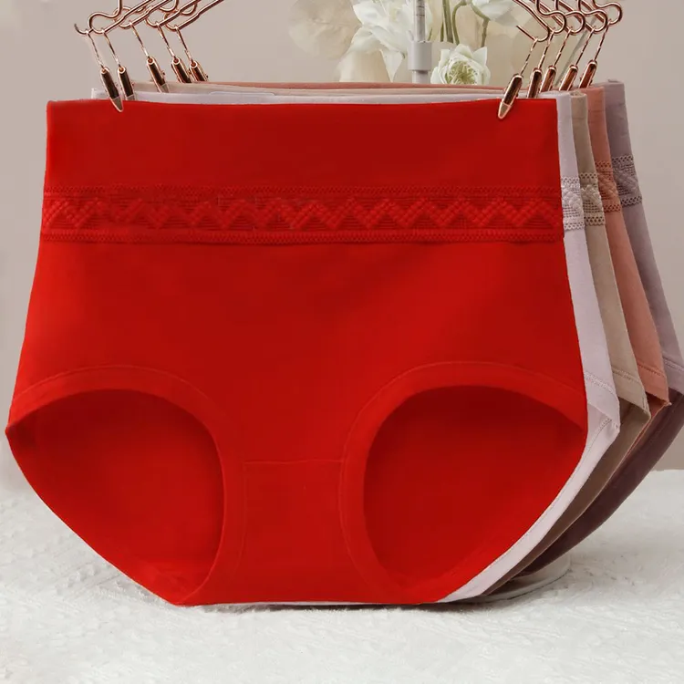ANQS高腰内裤女士棉收腹提臀大码简约花边柔软亲肤收小肚子三角裤