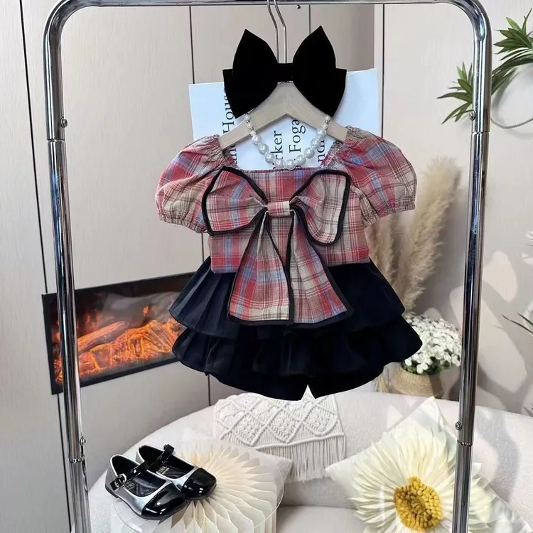 女童夏款套装2024新款儿童短袖T恤百褶裙两件套女宝裙裤洋气夏装