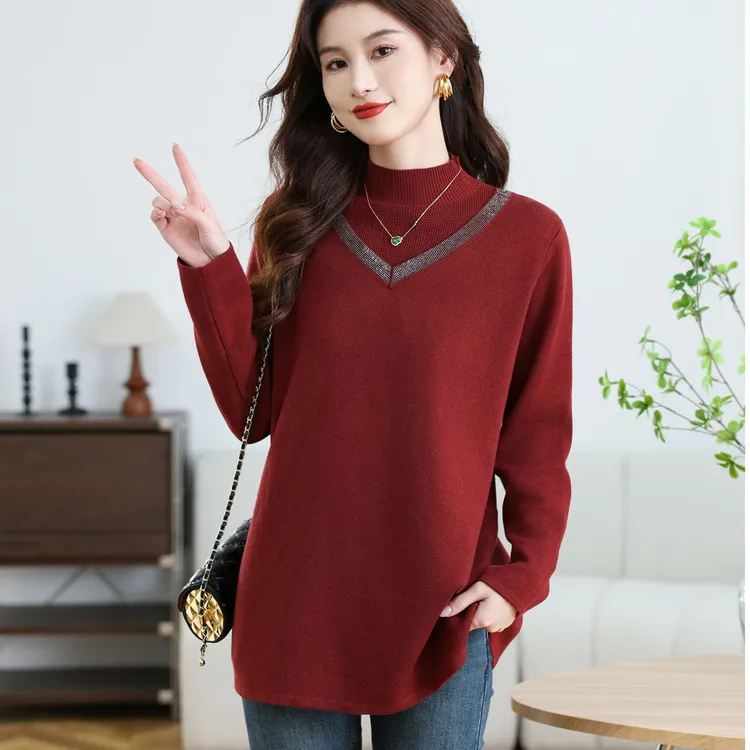 品牌大码女装秋冬毛衣内搭中长款针织衫半高领宽松时髦显瘦打底衫