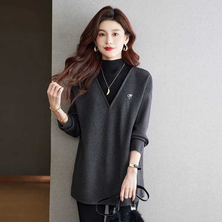 【原版 高品质】大码女装上衣秋冬假两件毛衣加厚半高领毛打底衫