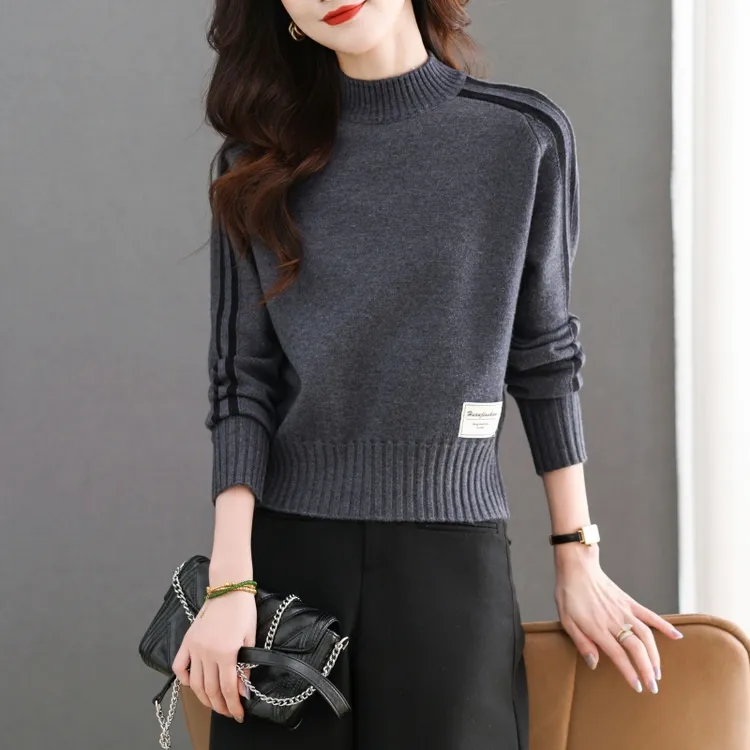 时髦洋气秋冬新款打底衫女短款小个子时尚内搭高腰宽松针织上衣