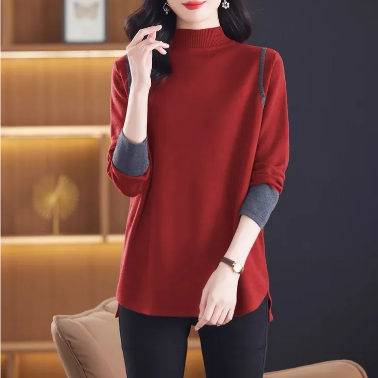 设计感大码宽松遮肚子打底衫女士宽松半高领秋冬新款毛衣针织衫