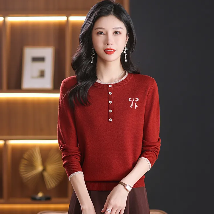 洋气秋冬圆领打底衫女士宽松外穿可内搭毛衣简约时尚显瘦春秋上衣