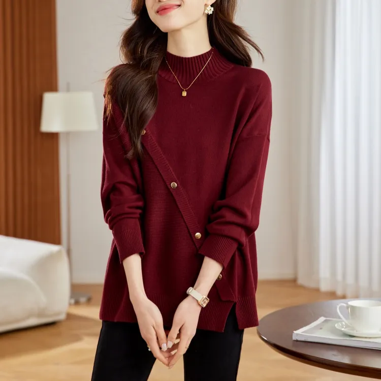 设计感爆款洋气时髦大码女装冬季打底衫遮肚套头毛衣时尚气质上衣