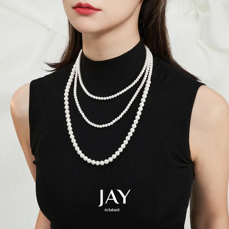 Jay 合金仿珍珠项链 秋冬新款双层叠戴毛衣链女潮高级感长款项链