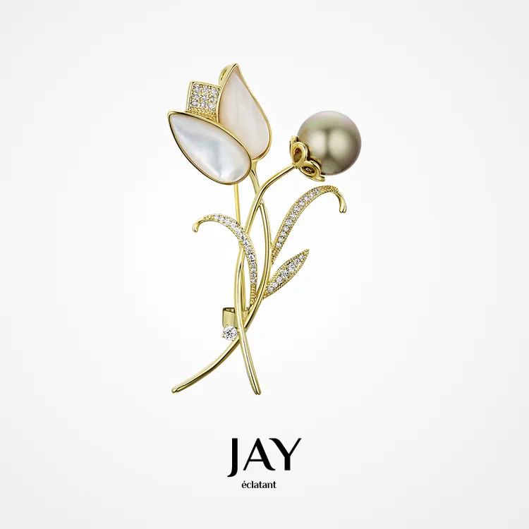 Jay 合金仿珍珠胸针 气质郁金香胸针女秋冬大衣毛衣配饰胸花别针