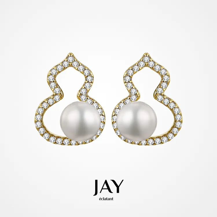 Jay 合金仿珍珠耳饰 小葫芦耳钉女耳环2023年新款简约高级感耳饰