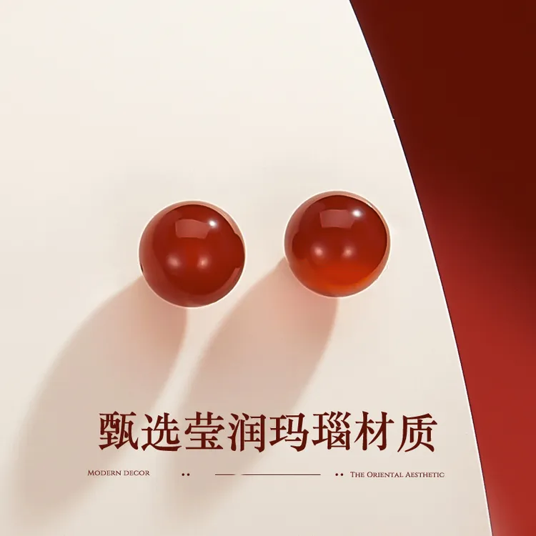 Jay红色玛瑙耳钉高级感气质2025新款女生小饰品高颜值红色耳钉