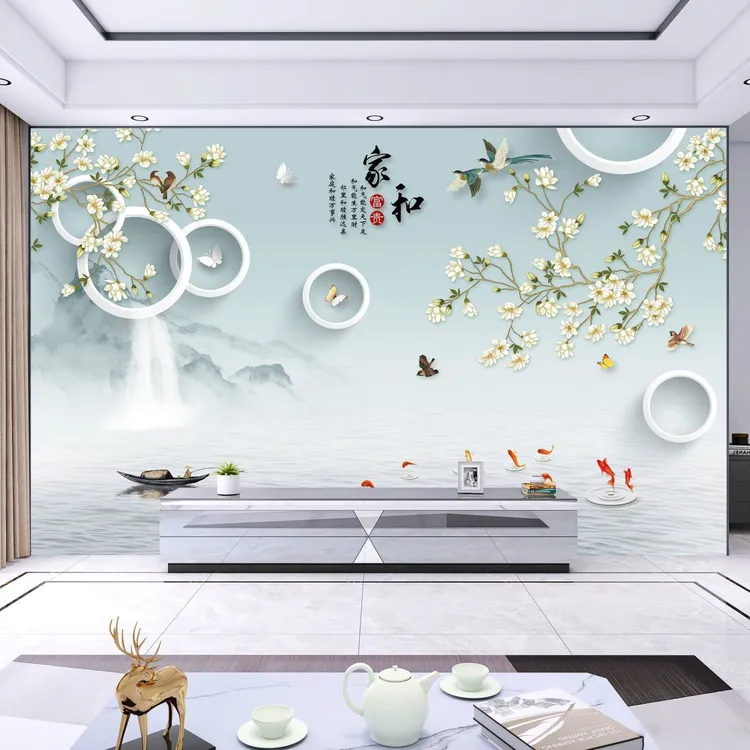 2025新中式客厅电视沙发背景墙自粘壁画卧室现代简约风格贴画
