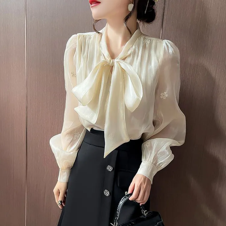 9517衬衫女春秋新款蝴蝶结上衣高级感长袖女士衬衣时尚洋气女装