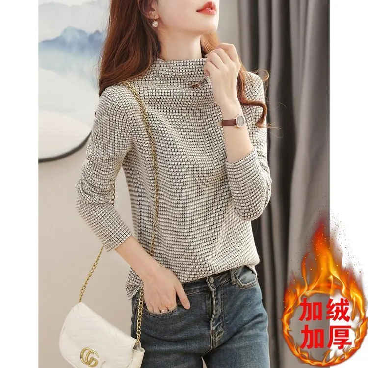 9560T恤2025春秋新款简约半高领高档打底衫女洋气时尚百搭