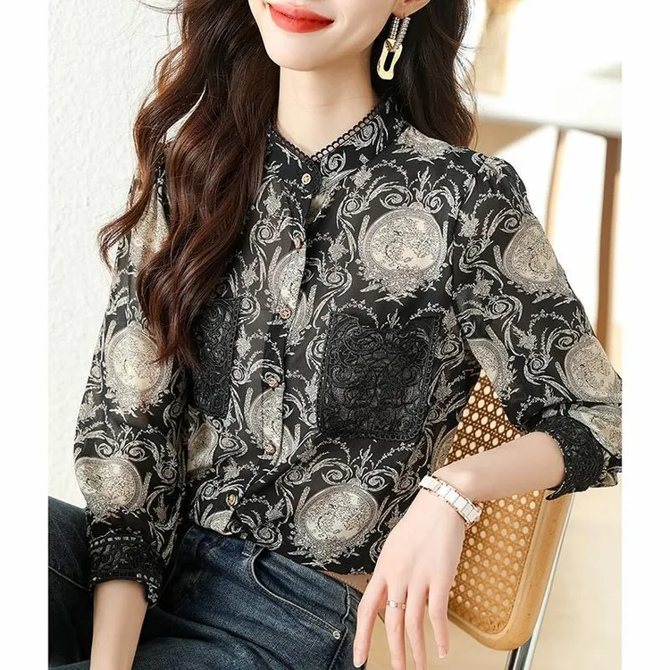 2025年新款洋气高端别致漂亮小衫独特上衣显瘦法式碎花衬衫女春秋