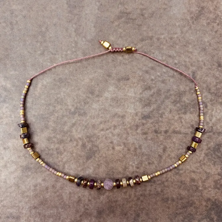 VIKIKO 铜合金布艺手链 复古紫手链女混搭小众学生礼物手串绳编织