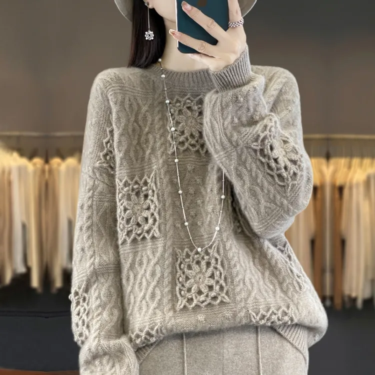 100纯羊毛衫女胖mm秋冬大码高端毛衣高级感内搭可外穿针织打底衫