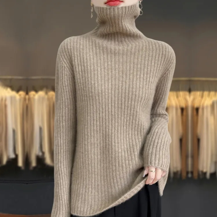 胖mm秋冬高端大码高领毛衣女加厚内搭可外穿100纯针织打底羊毛衫