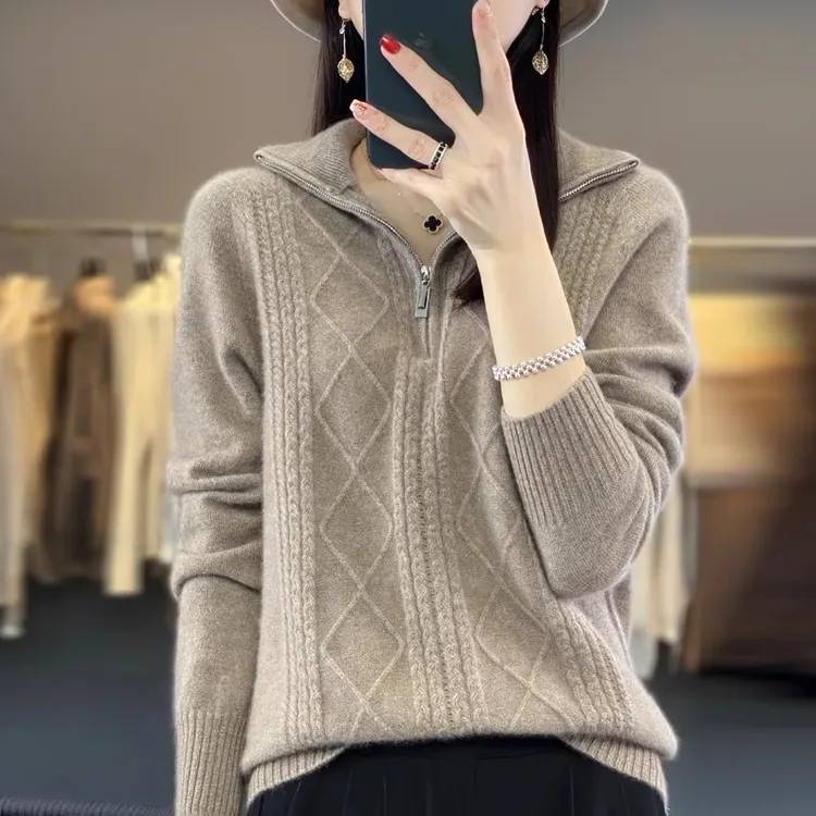 胖mm秋冬特大码濮院翻领毛衣女宽松200斤加肥内搭针织羊毛打底衫