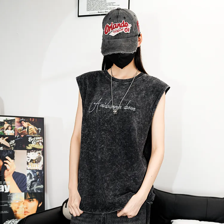 無事 230g重磅  极简英文纯棉简约高级印花透气背心舒适运动休闲