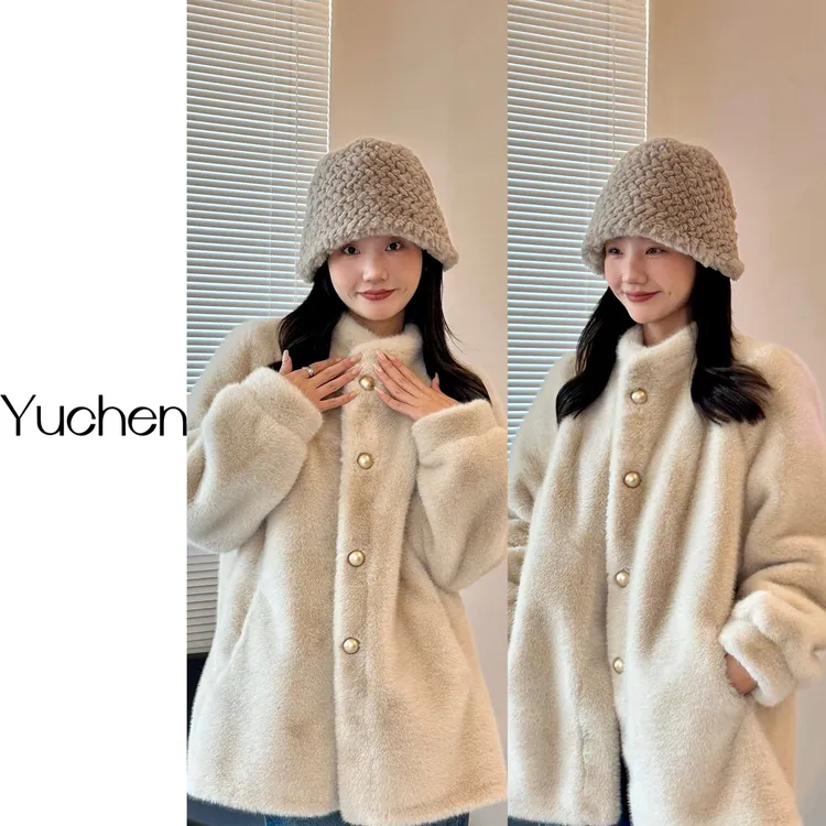 【Yuchen】立领宫廷风中长款超温柔时尚百搭毛毛外套~