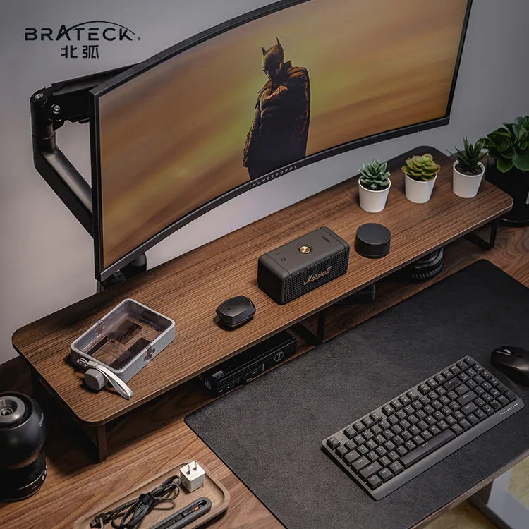 Brateck/北弧G600胡桃棕显示器架显示器底座桌搭桌面收纳加长