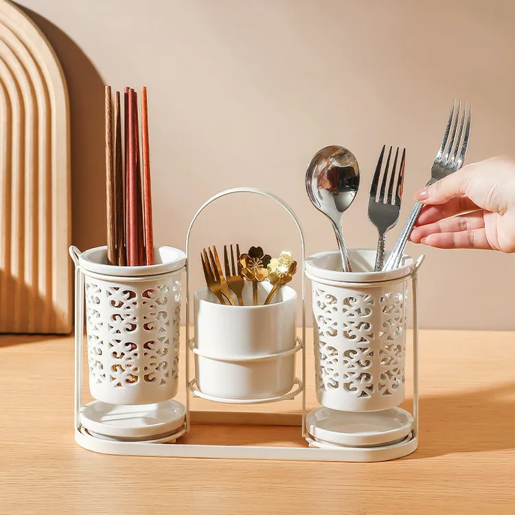 厨房陶瓷筷子筒篓桶笼多孔沥水家用创意餐具刀叉勺筷收纳架筷笼架