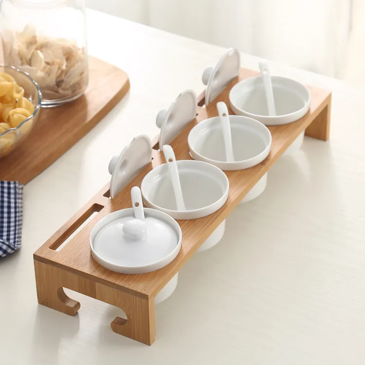 家用厨房调料盒盐糖罐辣椒罐带架子创意陶瓷调味罐调料罐组合套装