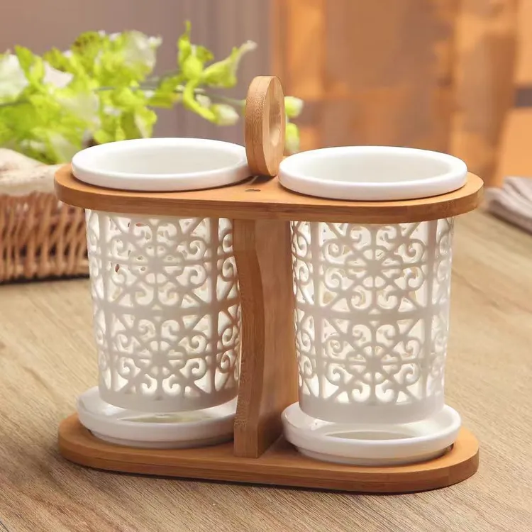 家用筷笼架日式陶瓷筷子筒筷架带沥水盒防潮霉韩式收纳筷子笼筷筒