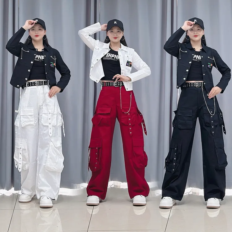 9506短款舞外套，2578飘带工装裤曳舞，广场舞嘻哈高腰