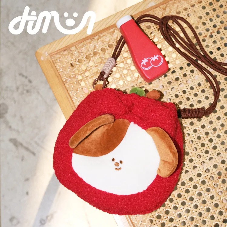 DTMOON 苹果小狗卡通毛绒手机包冬季单肩包大容量毛绒斜挎收纳包