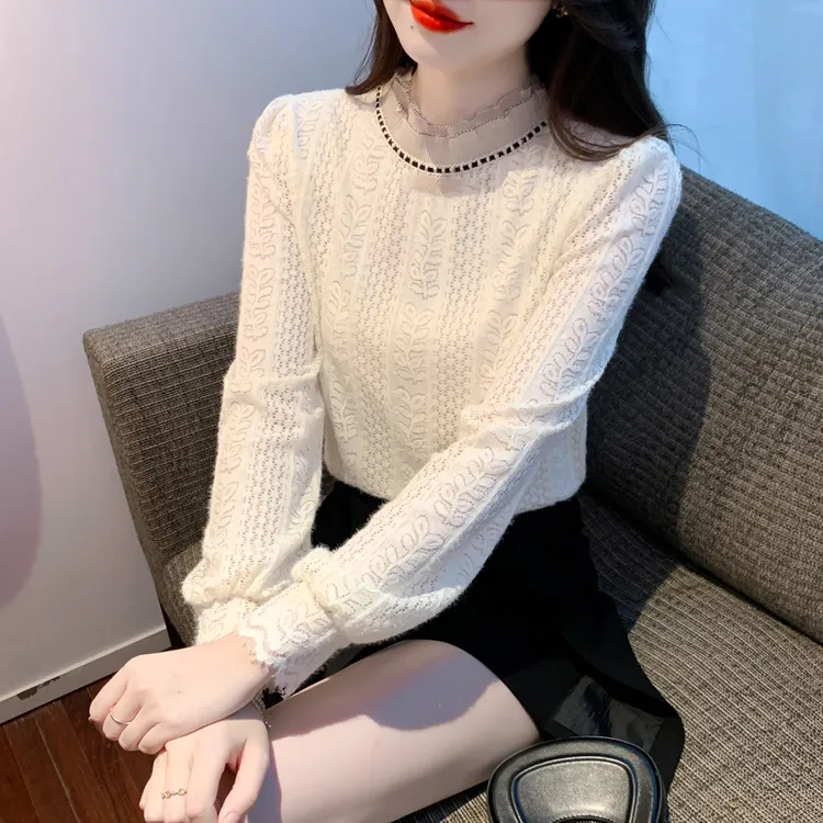 蕾丝打底衫长袖休闲风气质加绒加厚时尚衬衫女2025新款爆款洋气