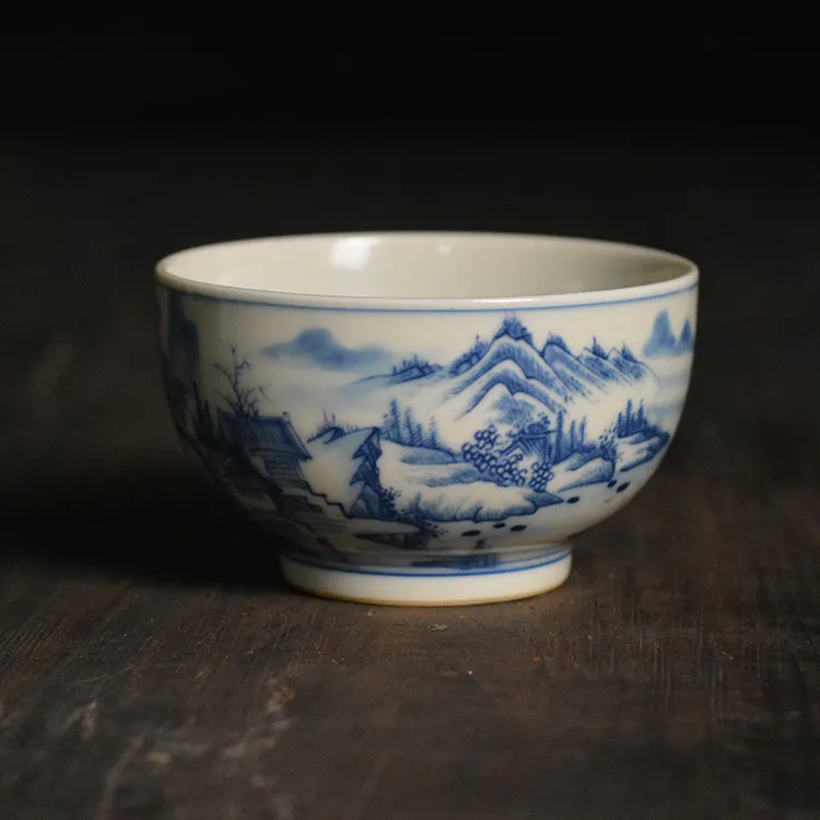 仿古陶瓷青花釉下彩江山如画禅定杯陶瓷主人杯容量130毫升