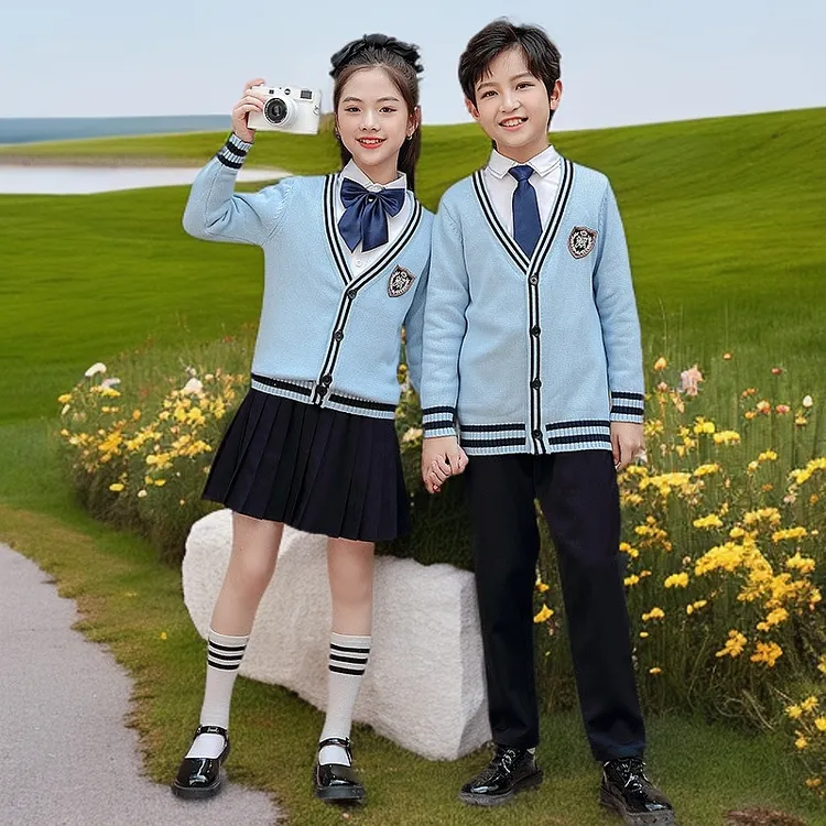 小学生班服春秋毛衫三件套幼儿园园服学生装英伦风毛衣开衫套装